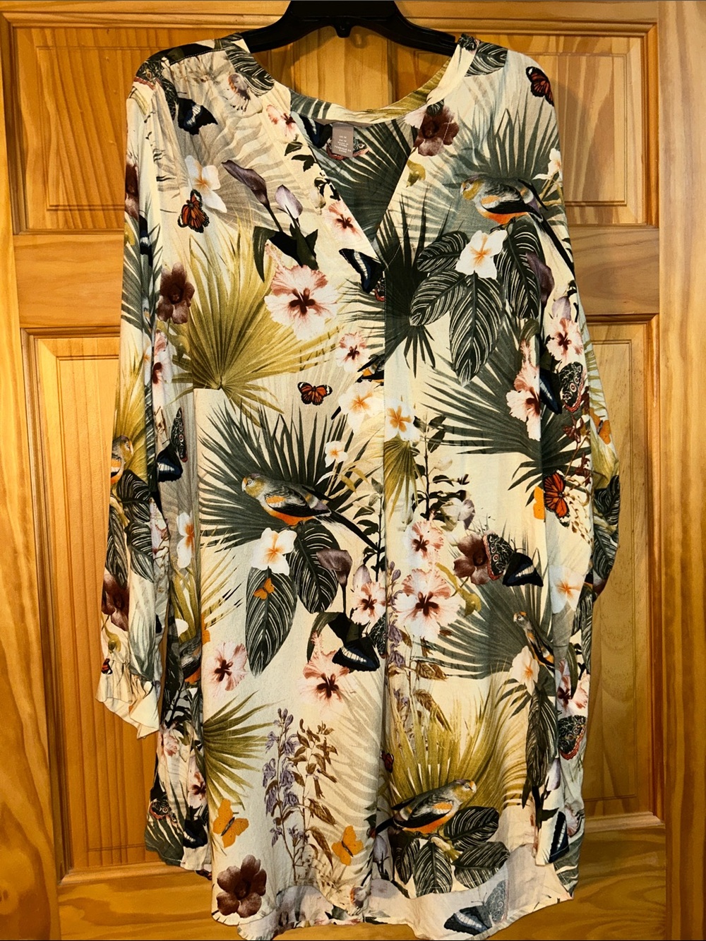 H&M Cream Tropical Floral Tunic with Green and Yellow Accents